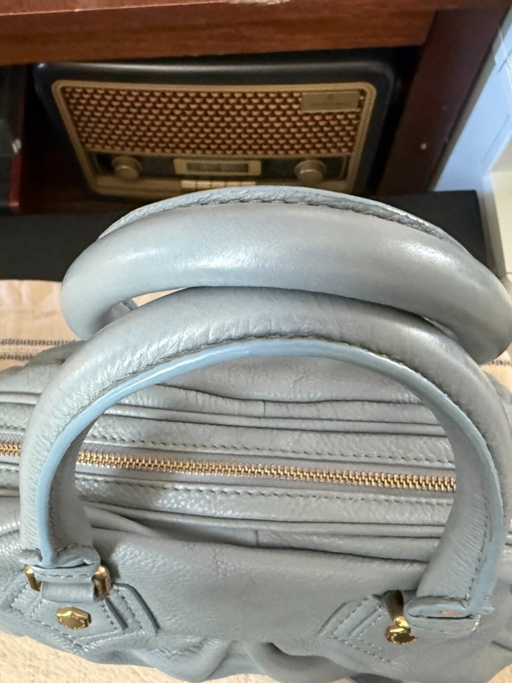 Title: Marc by Marc Jacobs Classic Q Baby Groovee Blue Gray Leather Satchel - Picture 4 of 8